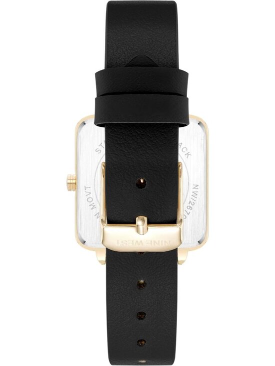 Nine West Women\'s Black Gold Analog Quartz Solid Faux Leather Strap Square Watch main image 4